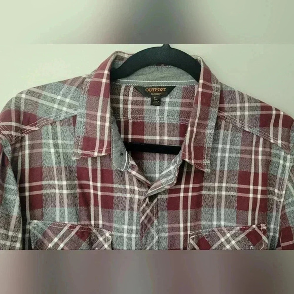 OUTPOST MAKERS flannel shirt Maroon and gray men's size large - Picture 4 of 13